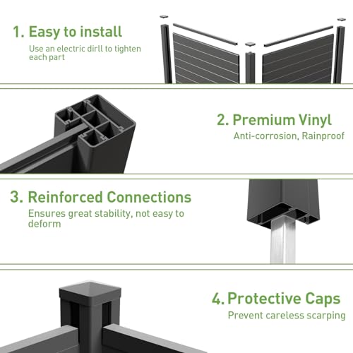 Black Air Conditioner Fence, 48"W X 48"H Vinyl Privacy Fence Screen 3 Panels Pool Equipment Fence Enclosure Trash Can Fence Outside Garbage Can Enclosure Fence