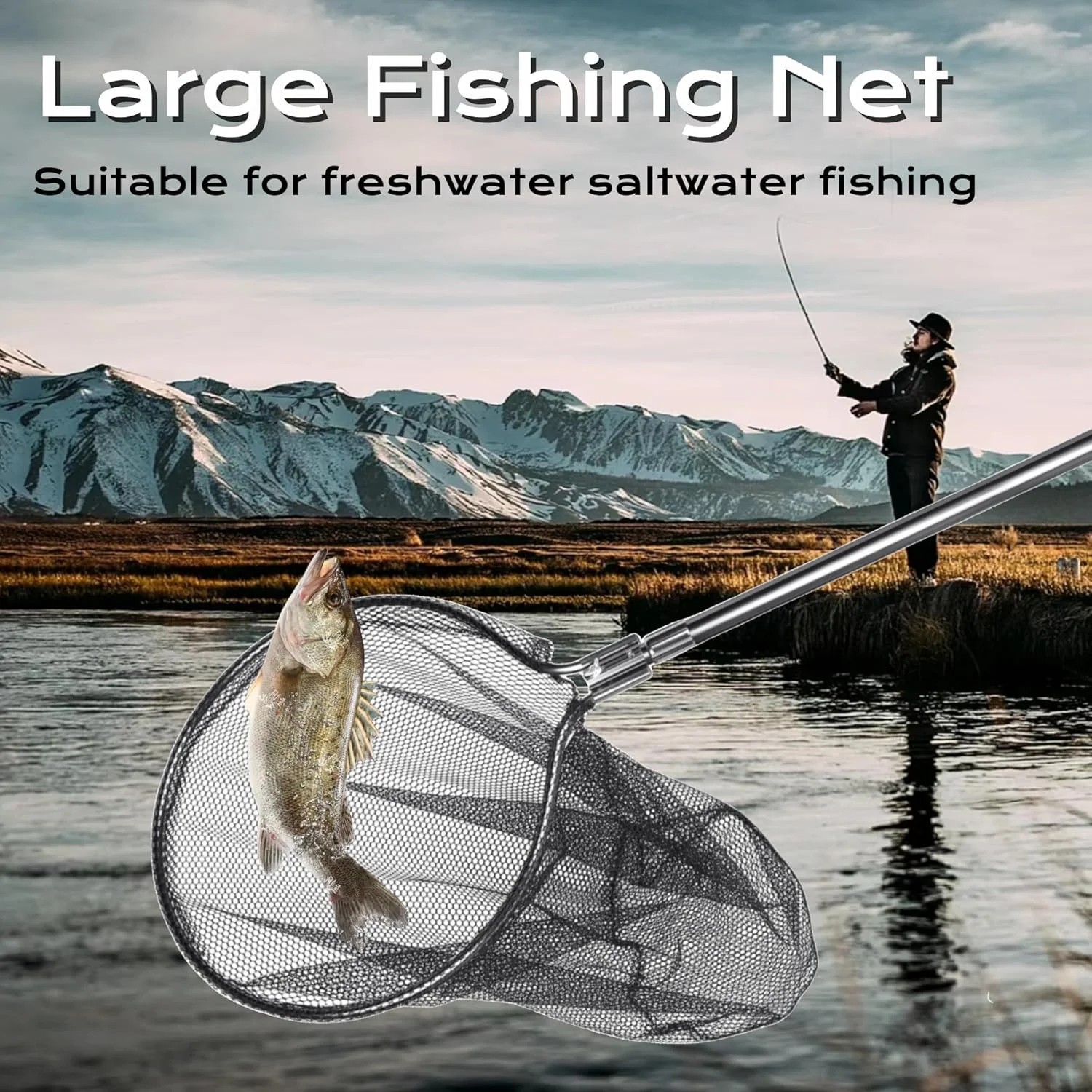 Unbranded Fishing Net with 67-100 Inch Telescoping Handle, 20 Inch Net Opening