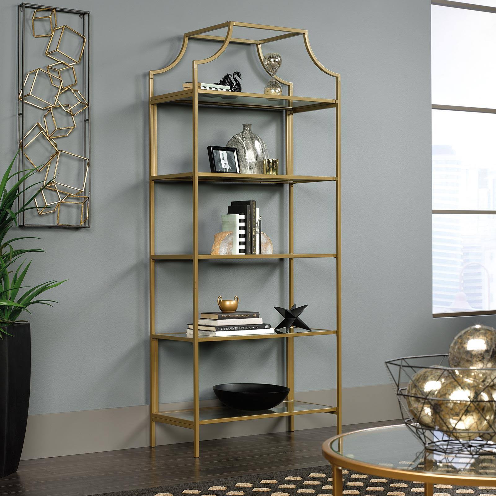 Sauder International Lux 5 Shelf Bookcase, Satin Gold
