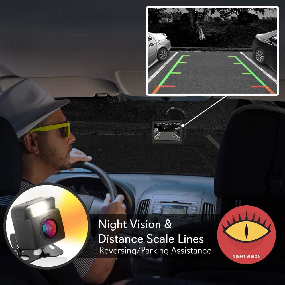 Wireless Backup Rear View Camera - Waterproof Car Parking Rearview Reverse Safety/Vehicle Monitor System w/ 4.3” Video Color LCD Display Screen, Distance Scale Lines, Night Vision - Pyle PLCM4580WIR Pack of 2