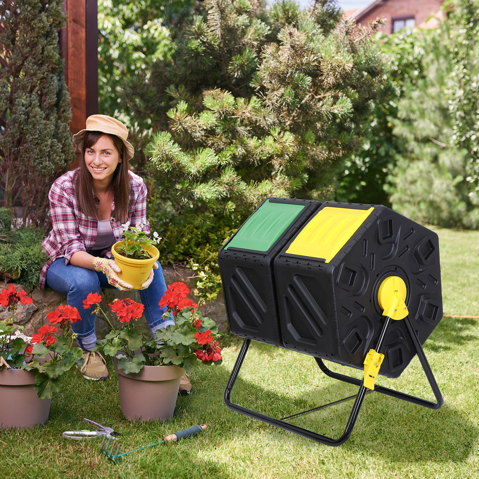 Compost Bin 18.5/37/43 Gallon Composting Tumbler BPA Free Rotating Outdoo Garden - Curated Treasures Market