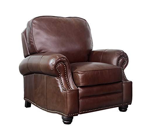 BarcaLounger Longhorn II Recliner Chair Shoreham Antique Dark Sanded Bomber Top Grain Leather Chair with Espresso Wood Legs
