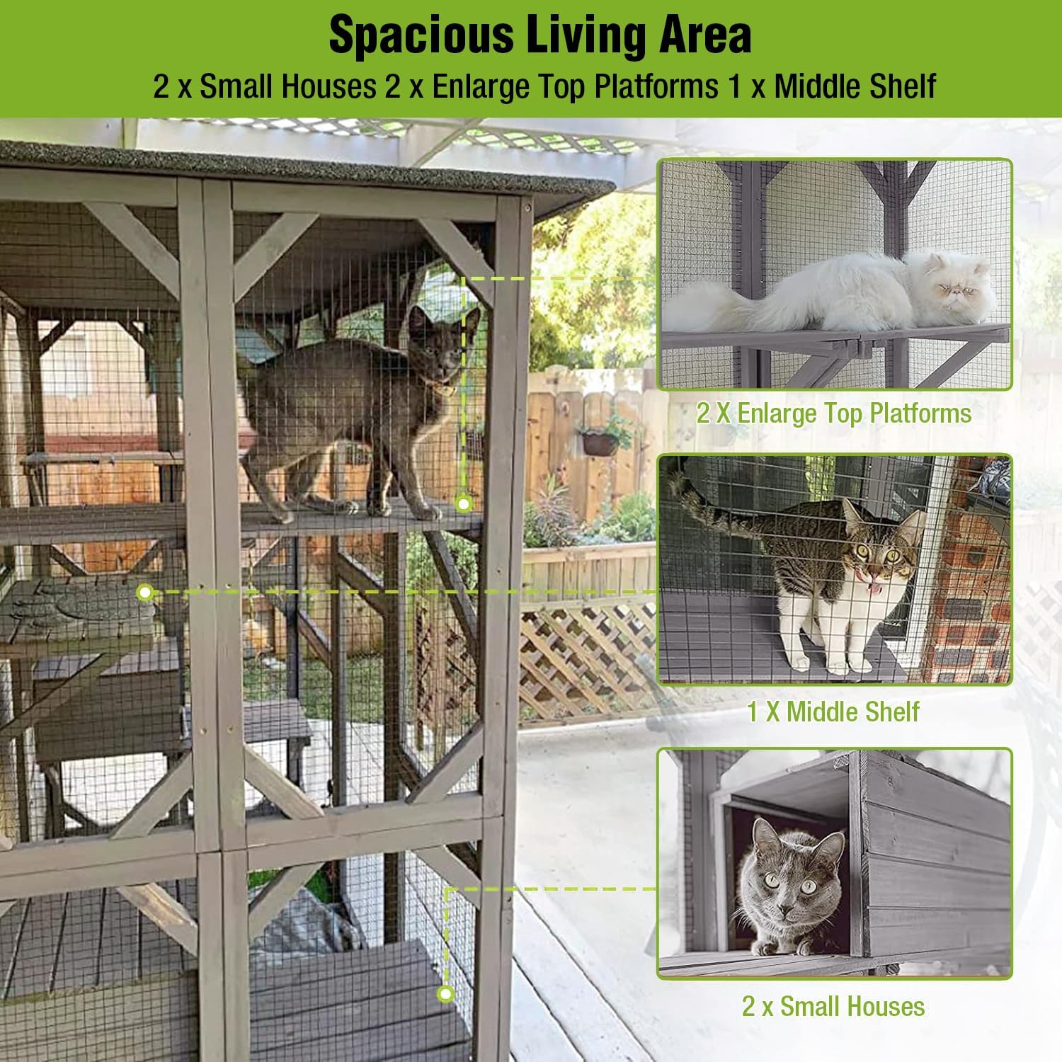 Gutinneen Catio Large Cat House Outdoor Walk in Outdoor Cat Enclosure Indoor Cage Kitty Condo Playpen with Door, Platform & Small House 71" L…