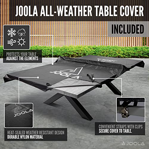 JOOLA Outdoor Table Tennis Table - Multi Use Conference Table Dining Table - Concrete Wood Look Includes Steel Outdoor Ping Pong Net Set & Frame - Hybrid Indoor Outdoor Ping Pong Table