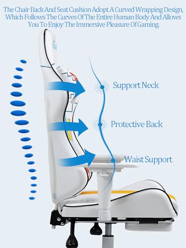 Ergonomic Gaming Chair Recliner Adjustable Desk Chair Comfortable Hight Leather Swivel Computer Chair with 360°for Adult Teen Office Or Gaming Big and Tall Havefootrest White