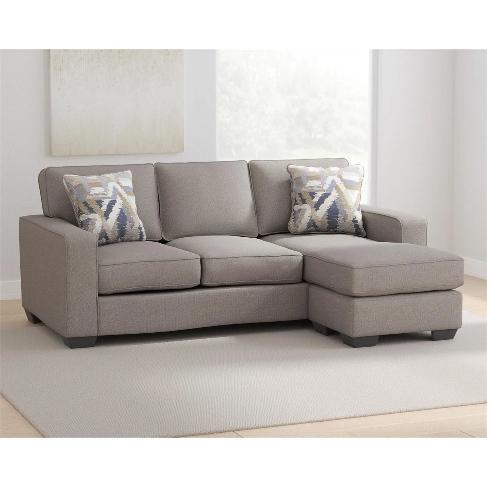 Ashley Furniture Greaves Fabric & Wood Sofa Chaise in Stone Light Gray