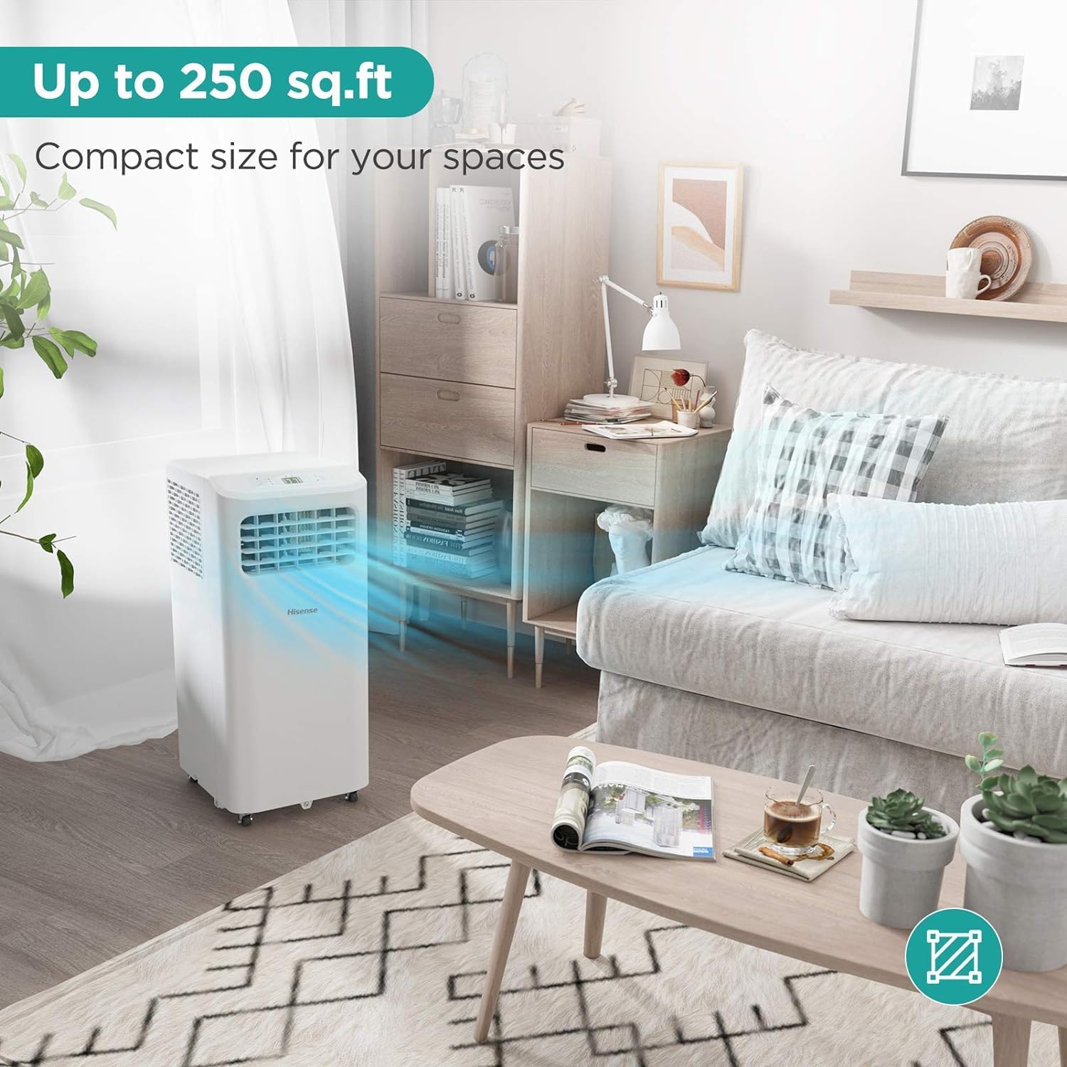 Hisense Portable Air Conditioner 250-Sq.ft 6000 BTU 115-Volt White AP0621CR1W, Ultra-Slim Portable Air Conditioner
