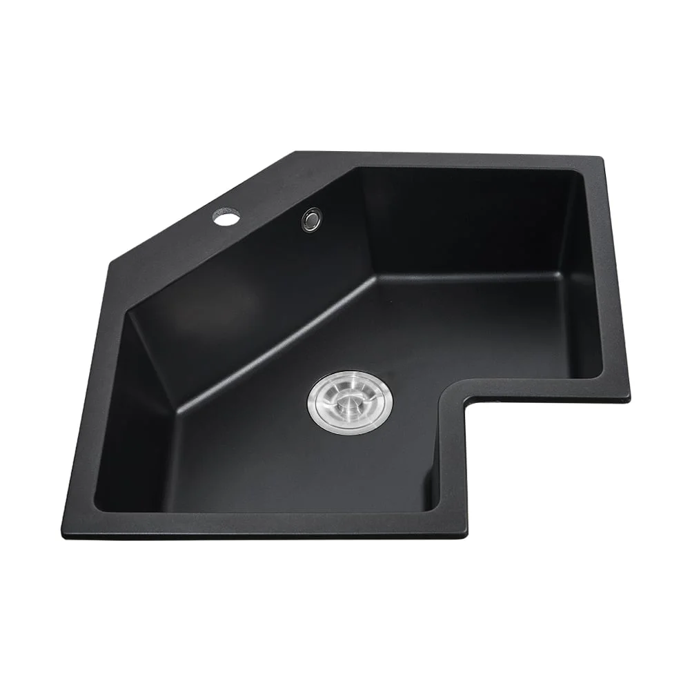 Homary 25" Black Drop In Corner Kitchen Sink Modern Single Bowl Quartz Irregular Sink