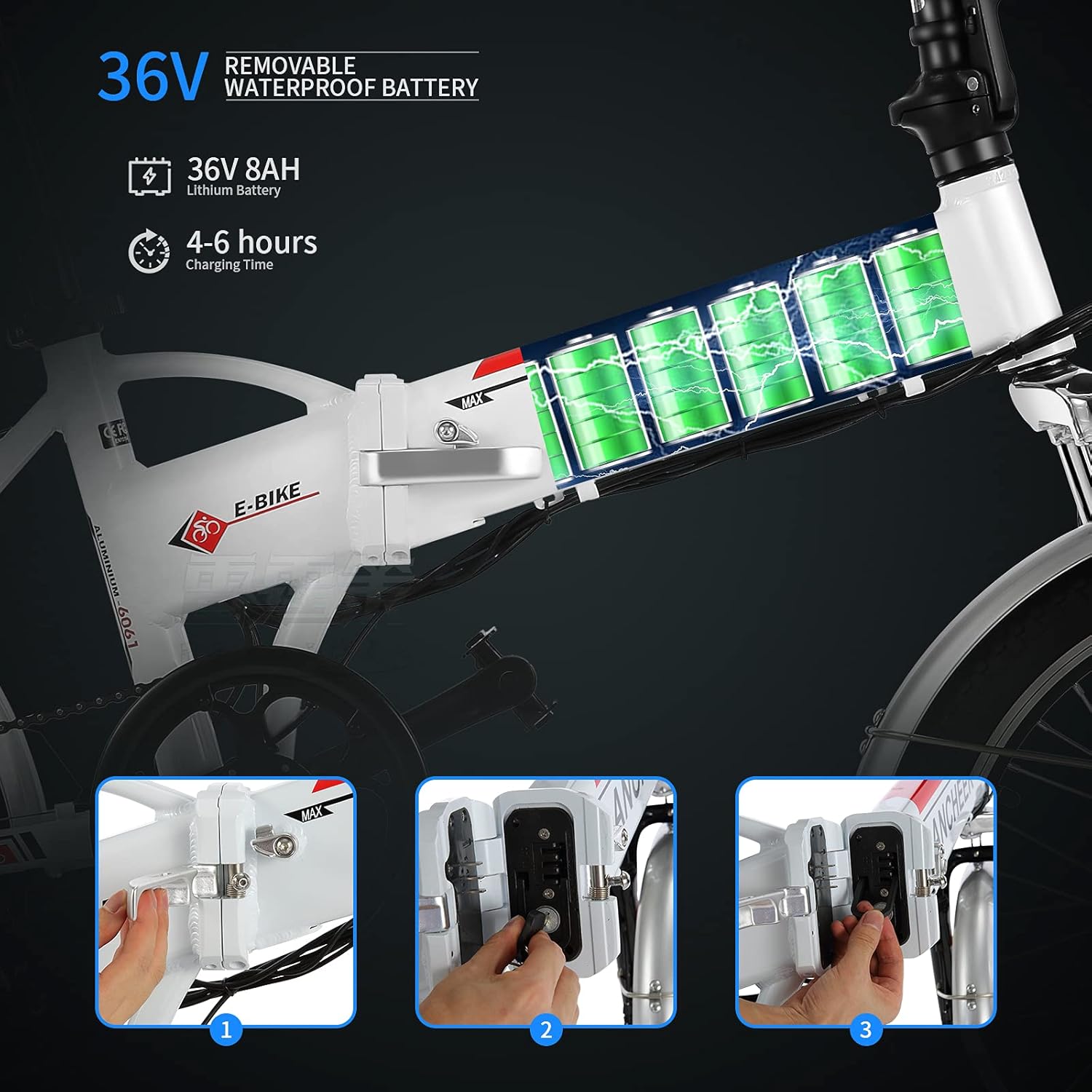 20 Folding Electric Bike with Removable Large Capacity Lithium-Ion Battery (36V 250W), Electric Bicycle 7 Speed Gear and Three Working Modes (White, 20 inch)