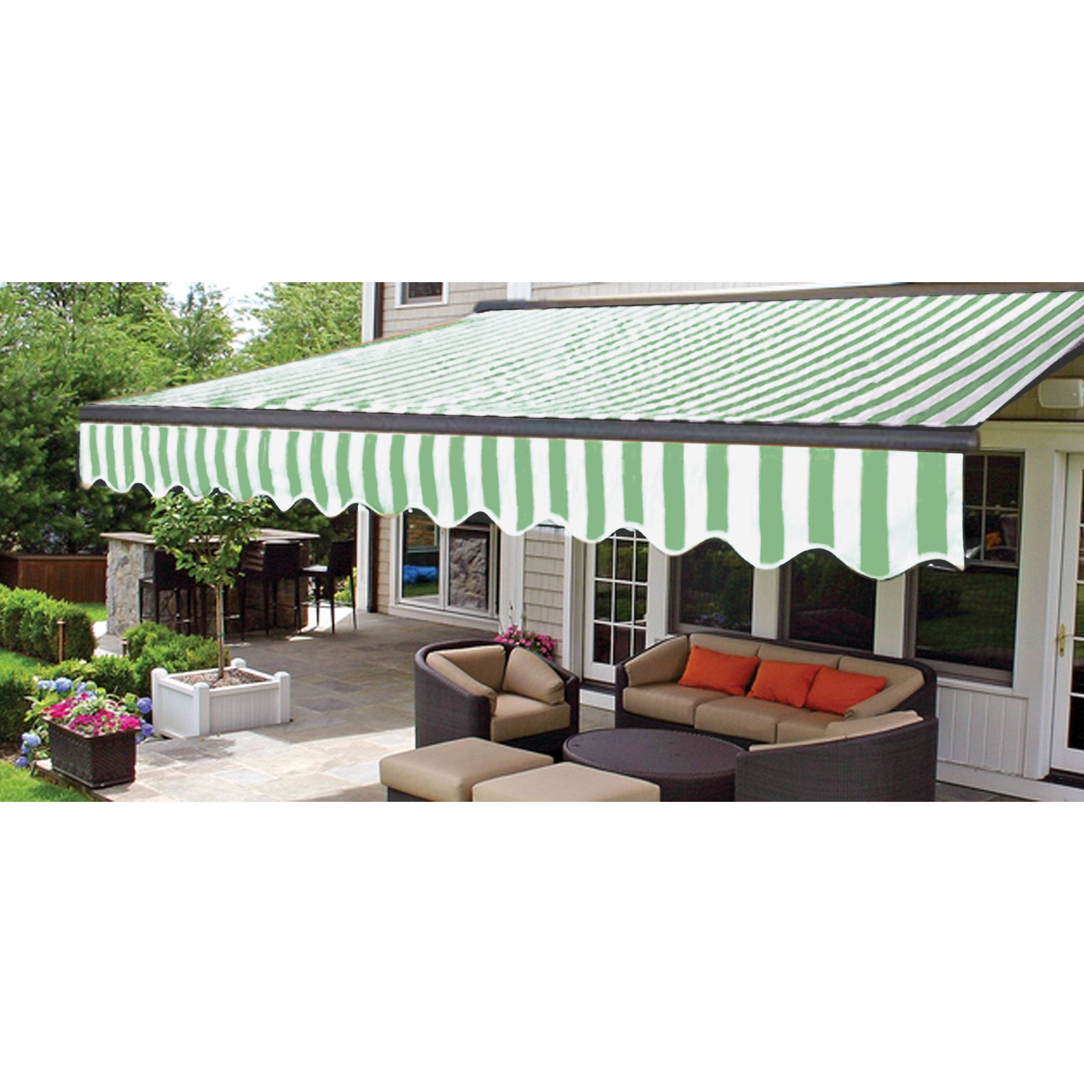 Aleko AWCL12X10GRWT00 Motorized LED Half Cassette Retractable Awning 12 x 10 Feet, Green/White