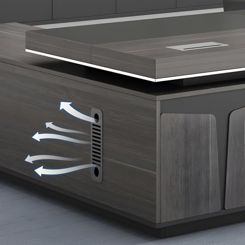 Modern Large Executive Desk with Drawer, L-Shaped Computer Desk Office Desk Home Office Furniture with Drawers Rustic Computer Table for Home Office with USB Power Outlet Storage Cabine