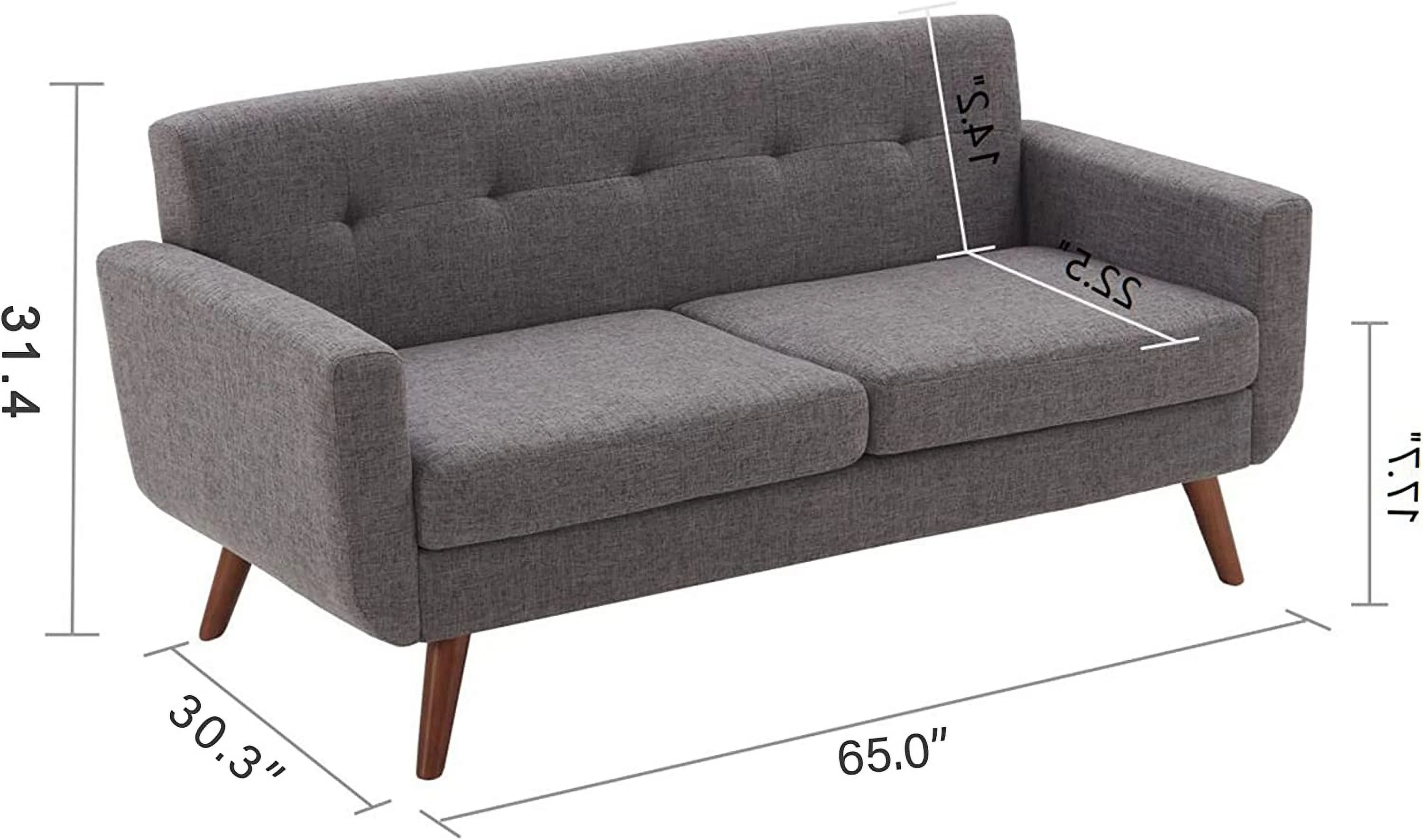 65" W Loveseat Sofa, Mid Century Modern Decor Love Seat Couches for Living Room, Button Tufted Upholstered Small Couch for Bedroom, Solid and Easy to Install