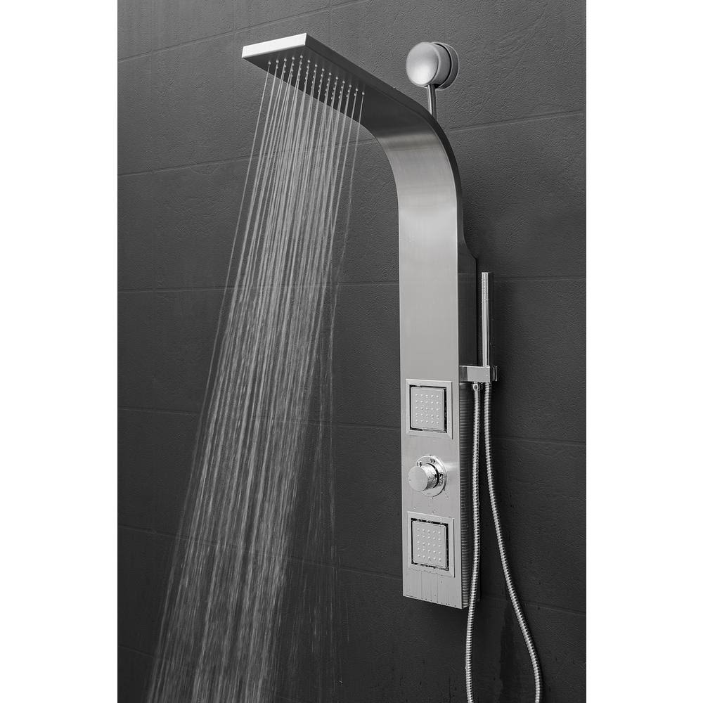 AKDY SP0024 39x22 2-Jet Easy Connect Shower Panel System in Stainless Steel with Rainfall Shower Head and Handheld Shower Wand