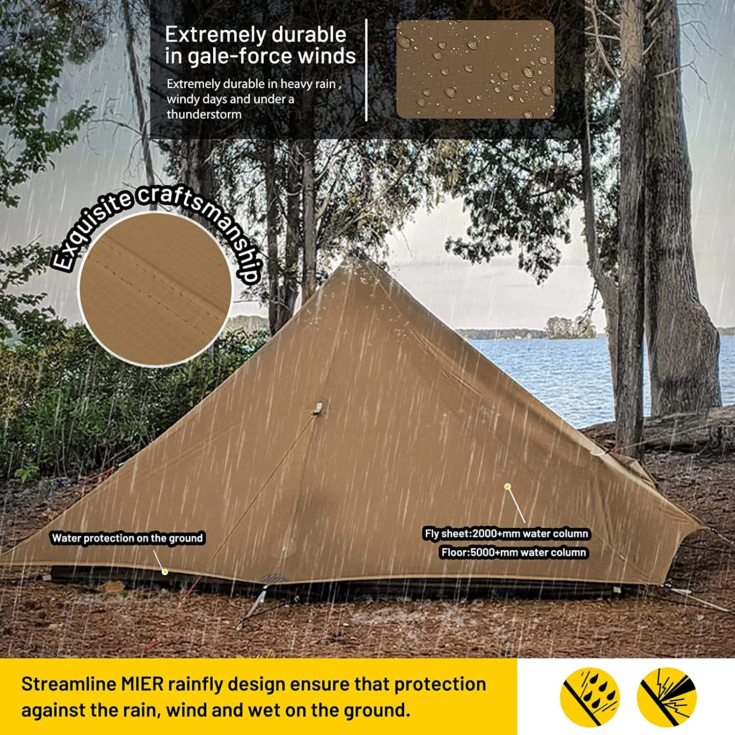 NANYUN Lanshan Ultralight Tent 3-Season Backpacking Tent for 1-Person or 2-Person Camping, Trekking, Kayaking, Climbing, Hiking