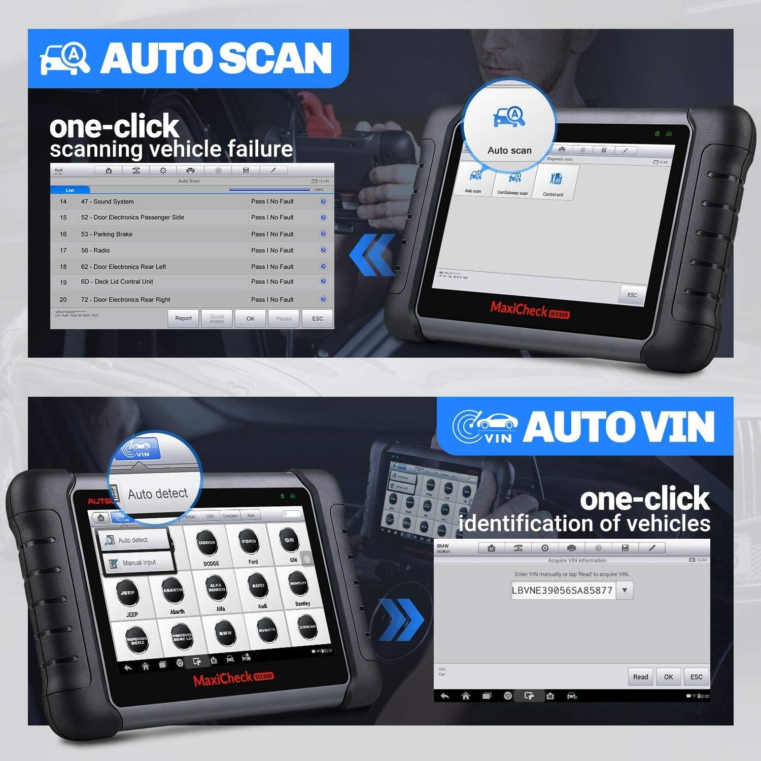 Autel MaxiCOM MK808 OBD2 Diagnostic Scan Tool, 2022 Newest Same as MX808, OBD2 Car Diagnostic Scanner with All System and 28+Service Functions,Oil Reset, EPB, SAS, DPF, BMS