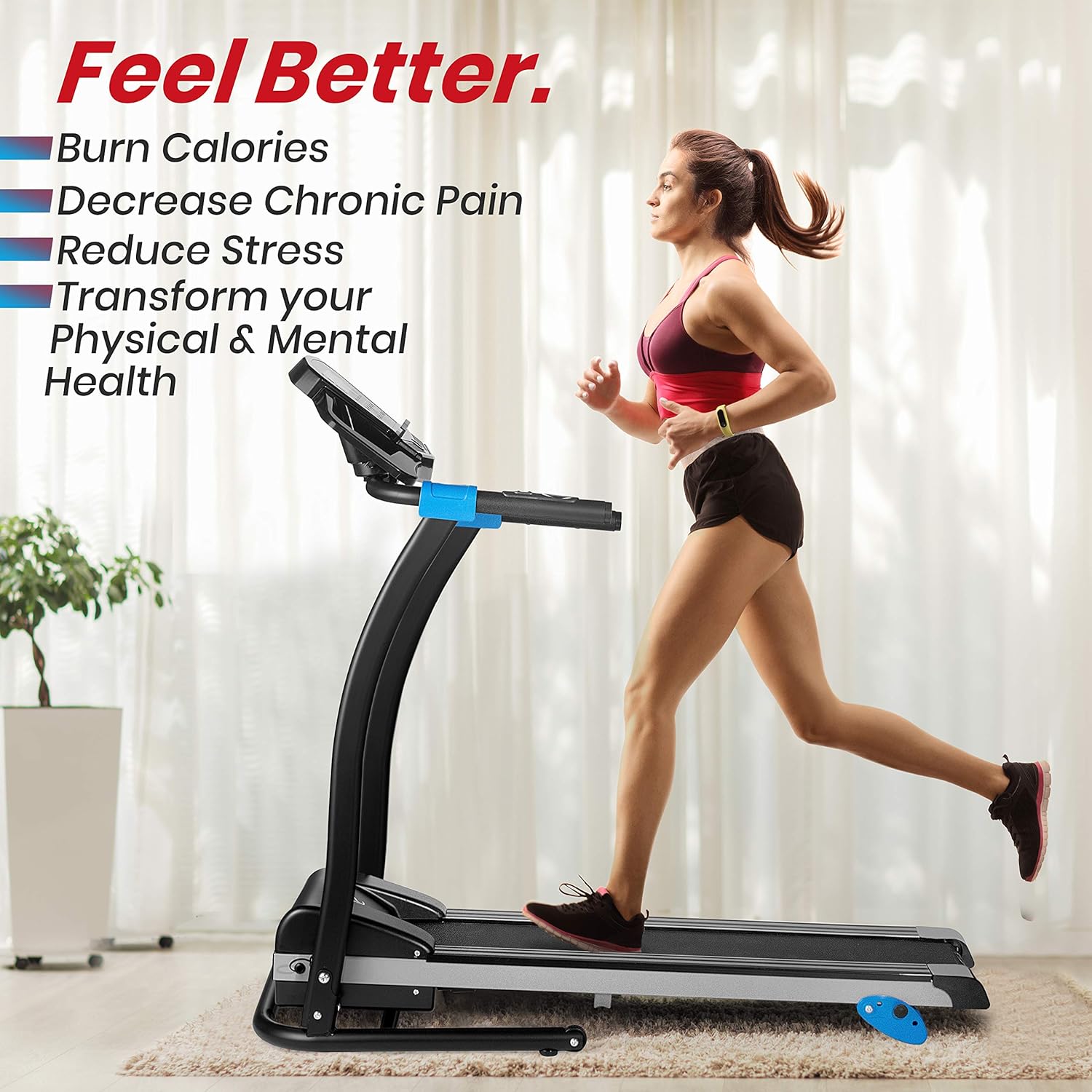 SereneLife Smart Digital Manual Incline Treadmill - Slim Folding Electric 2.5 HP Indoor Home Foldable Fitness Exercise Running Machine with Downloadable App, MP3 Player, Safety Key SLFTRD25.5