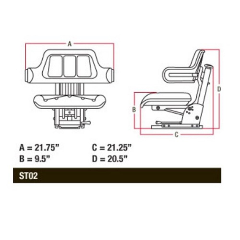 Black Universal Tractor Seat with Full Suspension and Adjustable Angle Base