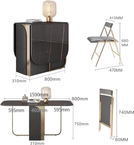 Folding Dining Table, Drop Leaf Dinner Table with Drawer and Storage, Space Saving Kitchen Sideboard with 4 Wheels, Movable Dining Room Tables in 3 Forms for Small Spaces