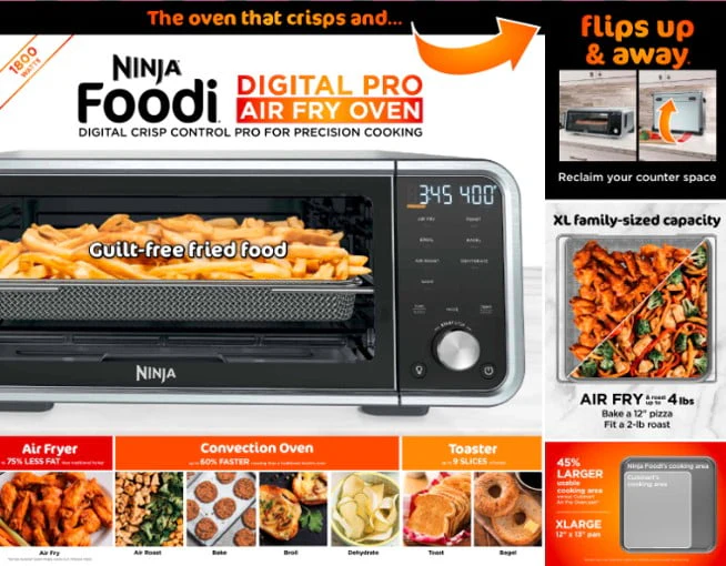Ninja Foodi 6-in-1 Digital Air Fry, Large Toaster Oven, Flip-Away, SP080