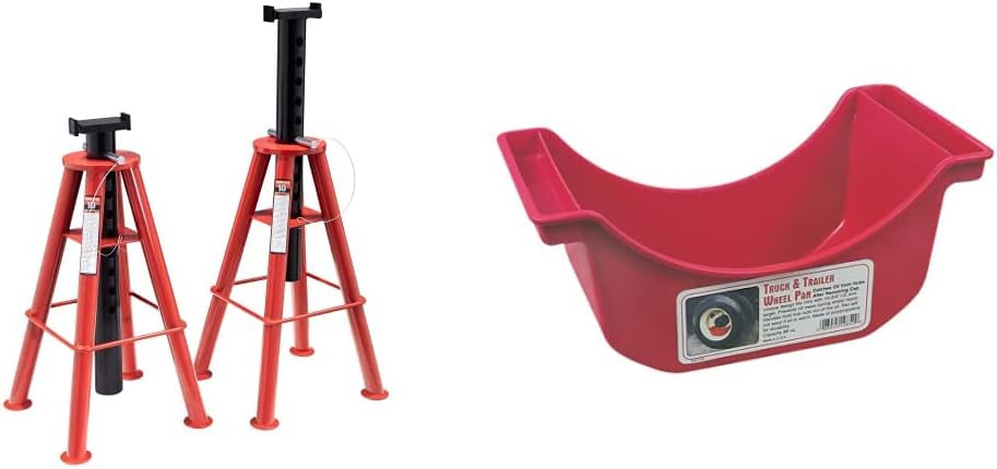 Sunex 1410 10-Ton, High Height, Pin Type, Jack Stands, Pair & Lisle 19852 Truck and Trailer Wheel Pan