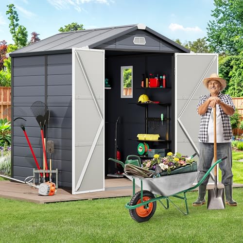 YITAHOME 8x6.2FT Outdoor Storage Shed w/o Floor, All-Weather Plastic Shed with Lockable Doors, Window & Vents, Plastic Tool Shed for Backyard, Patio, Poolside, Lawn, Gray