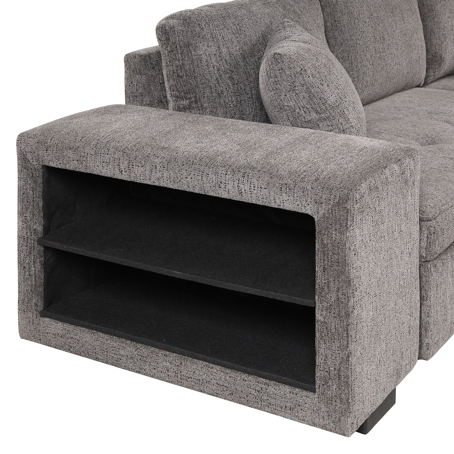 Churanty 104" Reversible Sectional Couch with Pull Out Bed,L Shape 3 Seat Sleeper Sofa with Storage Chaise and 2 Stools for Living Room,Knox Charcoal