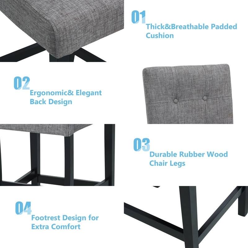[Pre-sale]5-Piece Dining Set Wood Square Dining Room Table and Chairs Stools - Grey