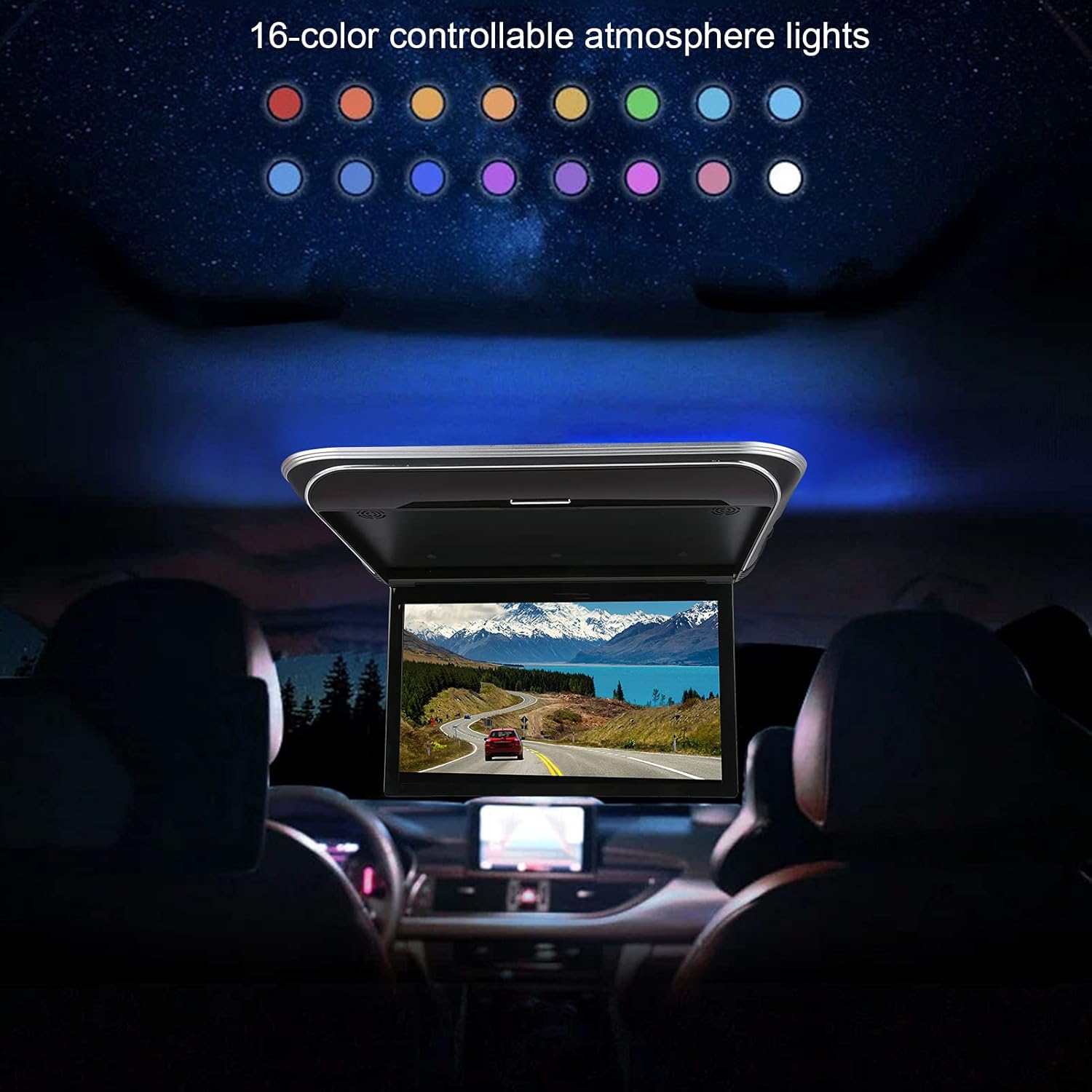 Car Roof Monitor,15.6in Car Roof Monitor for Bus Full Format Player MP5 1080P with USB HD Input Atmosphere Lighting
