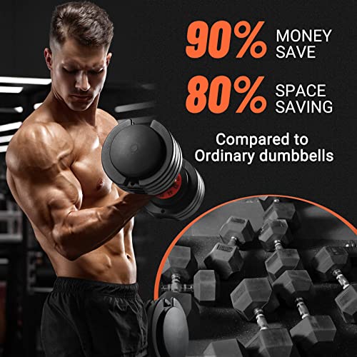 55 lbs Pair Adjustable Dumbbell, Fast Adjust Dumbbell Weight for Exercises Pair Dumbbells for Men and Women in Home Gym Workout Equipment, Dumbbell with Tray Suitable for Full Body