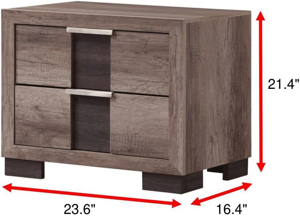 3Pc Beautiful Bedroom Set Brown Gray Two-Tone Finish Queen Size LED Light HB Bed 2X Nightstand Solid Wood Wooden Furniture