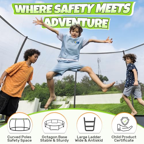 BCAN 8FT 10FT 12FT 14FT 15FT 16FT Recreational Trampoline with Enclosure for Kids Adults, ASTM Approved, Outdoor Trampolines with Ladder for Kids