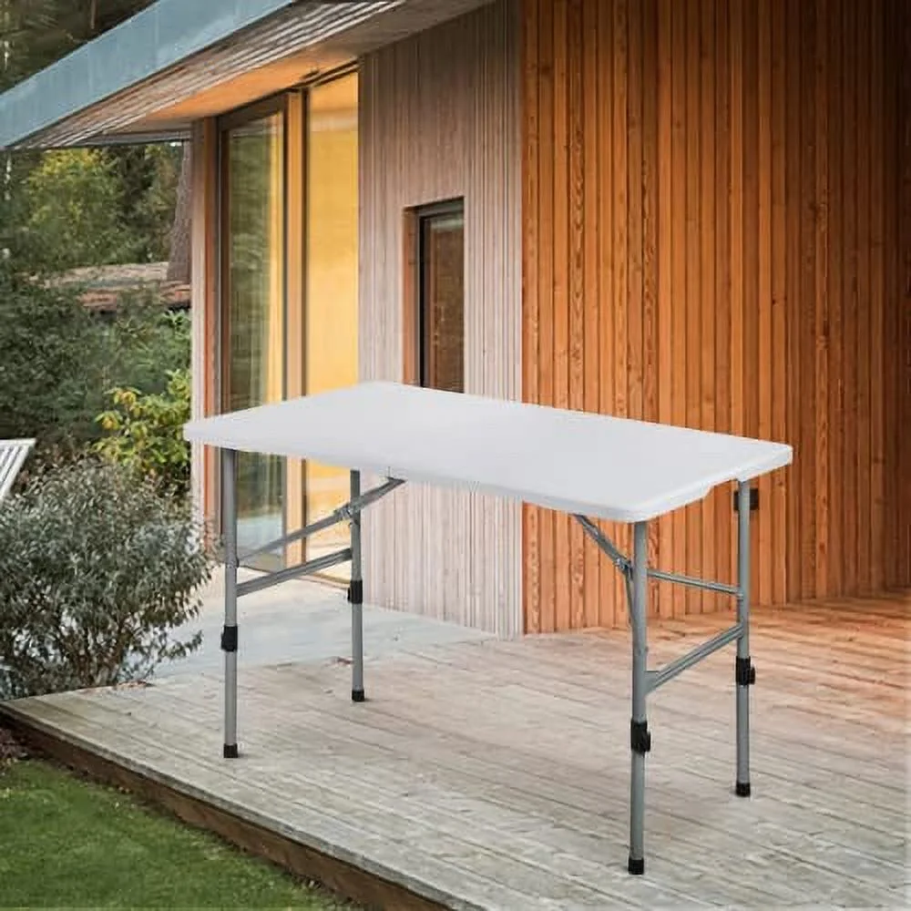 Magshion Plastic Folding Table 4ft Indoor Outdoor Adjustable Height Heavy Duty Foldable Table with Handle for Parties Backyard Events White - Curated Treasures Market