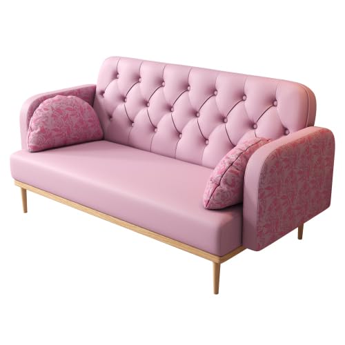 Modern Loveseat Sofa Couch with 2 Throw Pillows,PU Leather Upholstered Small Love Seat Couches with Tulip Pattern, New,2 Seater for Living Room Bedroom (Green)