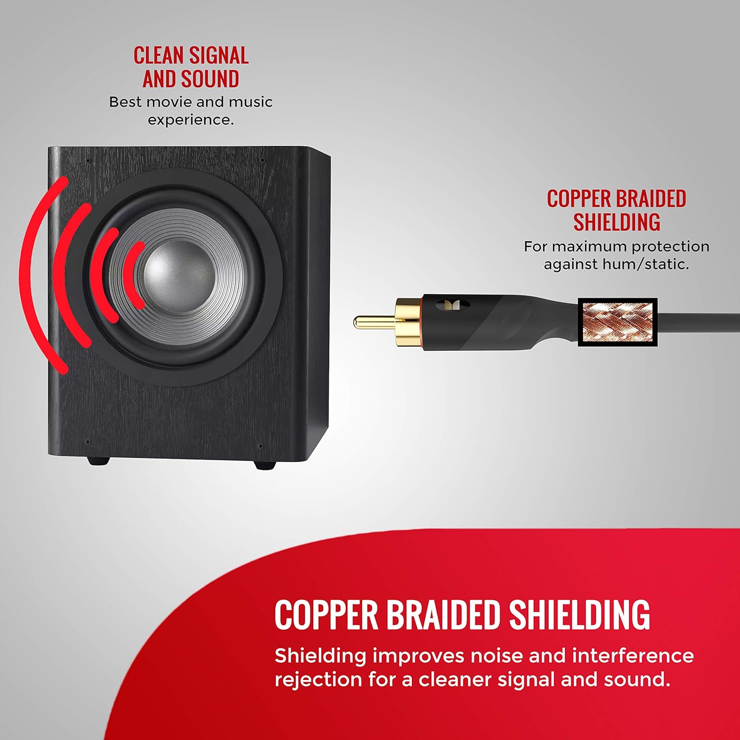Monster Essentials Subwoofer Cable - Optimized RCA Cable for Reduced Sound Interference and Enhanced Sound Quality - 13 Feet Coaxial Audio Cable