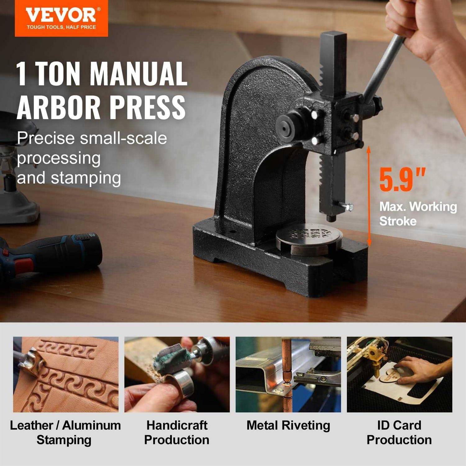 VEVOR Arbor Press 1 Ton Manual Arbor Press 5.9 Maximum Height Cast Iron Heavy-duty Manual Arbor Press - Shop Hardware Tools Online Store