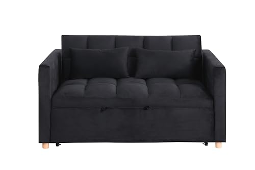 Sleeper Chair Pull Out Chair Beds Sofa Bed Convertible Chair into Bed with USB Ports & Cupholders Adjustable Backrest Sofabed for Living Room, Bedroom, Office, Apartment,Black