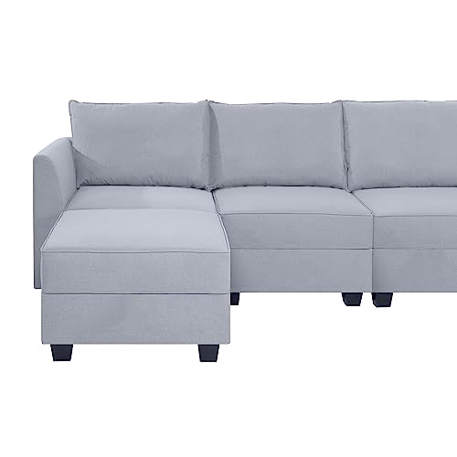 Naomi Home Elizabeth Modular Sofa Sectional Sleeper Couch with Ottoman Air Leather - 6-Seater Sofa with Storage Seat - Convertible Sectional Sofa Couch Bed for Living Room - Caramel
