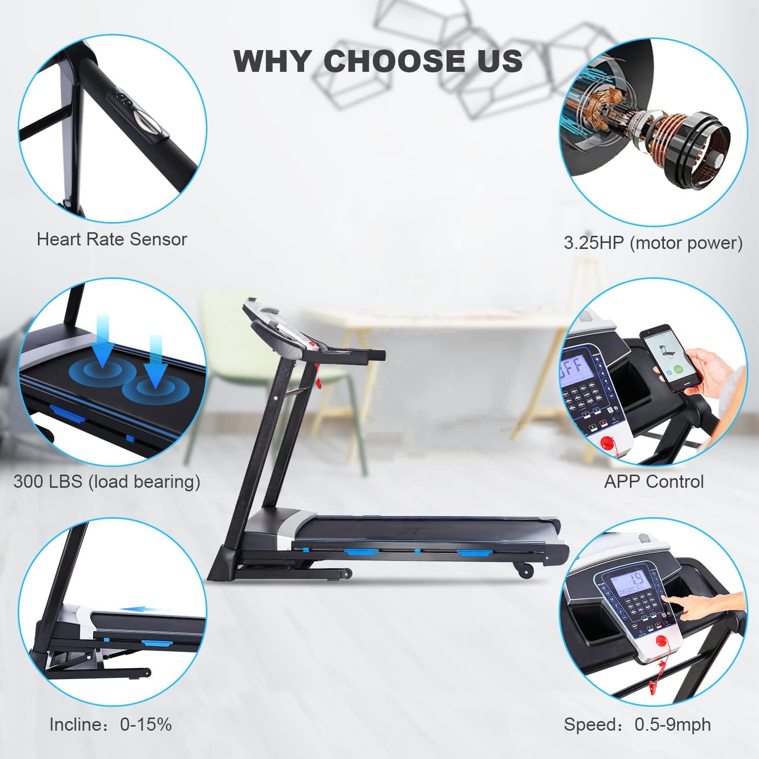ANCHEER 3.25HP Folding Treadmill with Auto Incline, Electric Exercise Treadmill for Running, Treadmill 300lbs Weight Capacity