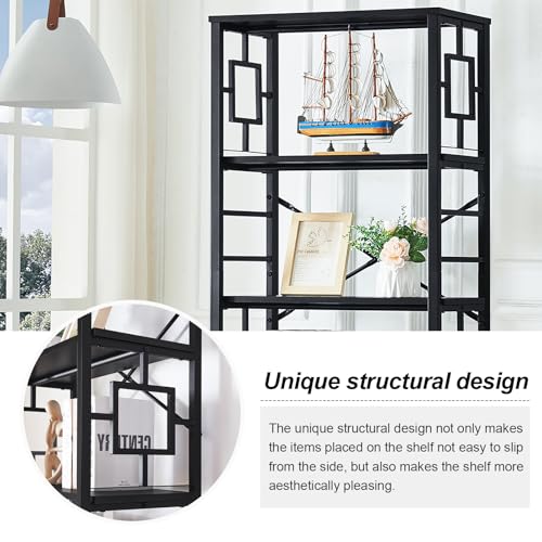 HOMISSUE Tall Bookshelf, Industrial 6-Tier Bookshelf with Unique Design, Open Bookshelves and Bookcases,Black