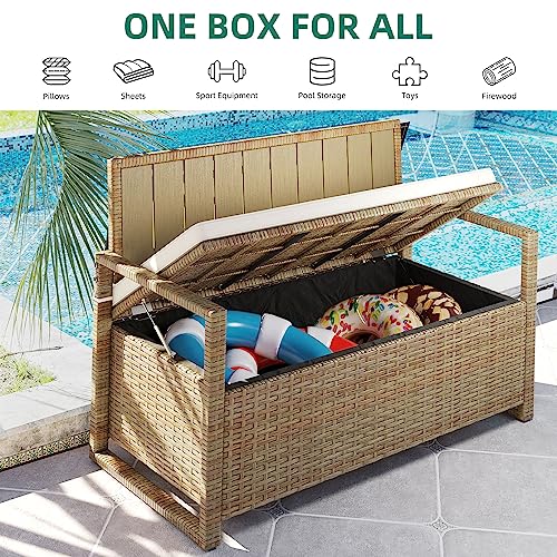 YITAHOME 230 Gal Outdoor Storage Box, XXL All-Weather Wicker Deck Box for Patio Furniture, Cushions, Pool Accessories and Garden Tools - Black