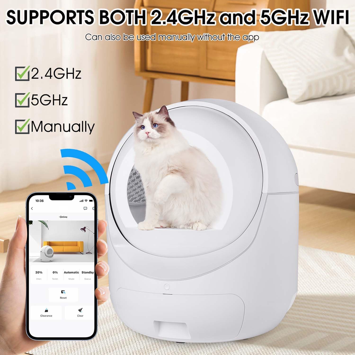 Automatic Smart Cleaning Litter Box with Odor Removal and APP Control, Latest Model Controlled Self Cleaning Cats Litter Boxes with Automatic Scooping and WiFi Connect Smart App, Multiple Cats