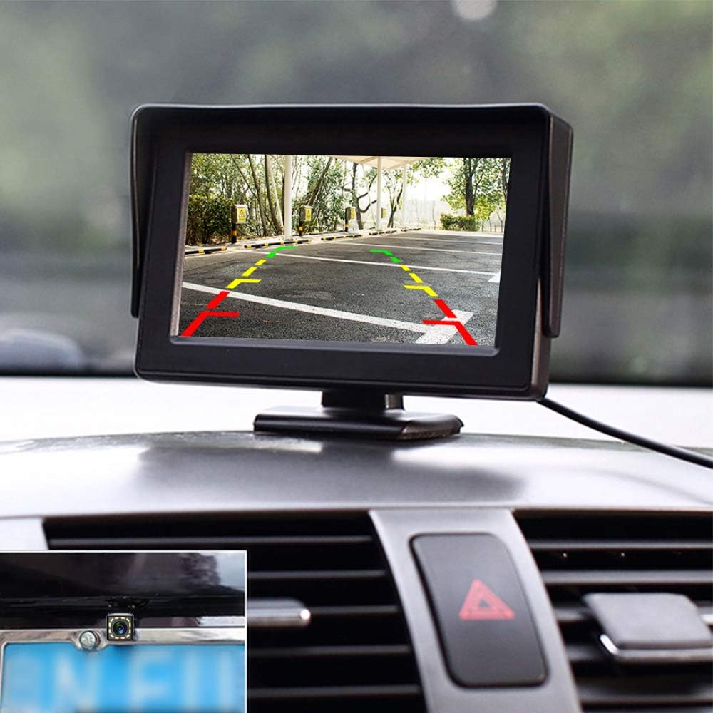 Backup Camera 4.3 Inch HD 720P Car Backup Camera for Cars,Trucks,Pickups,Suvs Easy Installation Waterproof Night Vision 12 LED Rear Backup Camera One Power System Reverse/Continuous Use Grid Lines