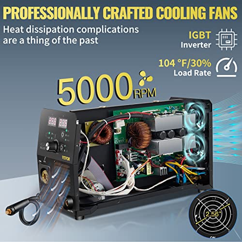 VEVOR 250Amp MIG Welder, Welding Machine 3 in 1, 220V Flux Core/Gas/Solid Wire Welding Machine w/IGBT Inverter & Torch, Digital MIG/Lift TIG/Stick Multiprocess Welder