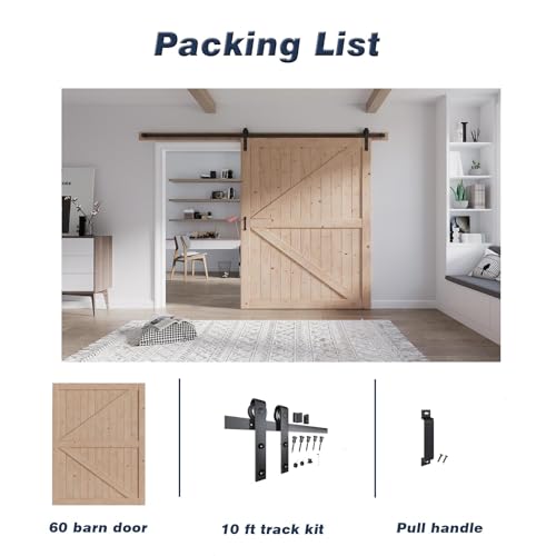 FREDBECK 48in x 80in Sliding Wood Barn Door with 8FT Barn Door Hardware Kit Included K Shape Solid Spruce Panel Sliding Door Double Surfaces Need to Assembly