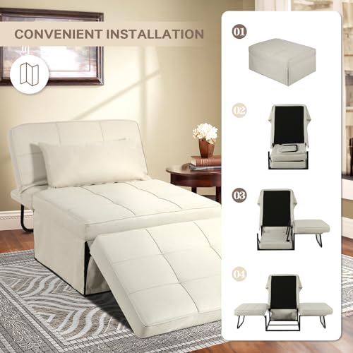 Ottoman Sofa Folding Sofa Bed（No Installation Required）, 4 in-1 Sleeper Chair Bed Multi-Function Folding Convertible Couch Chair Ottoman Bed for Apartment, Small Space,36” Width(Gray)