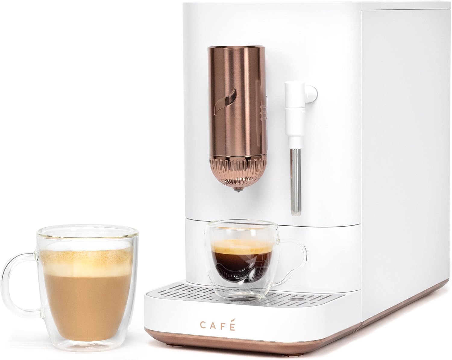 Café Affetto Automatic Espresso Machine | Brew in 90 Seconds | 20 Bar Pump Pressure for Balanced Extraction | Five Adjustable Grind Size Levels | WiFi Connected for Drink Customization | Matte White