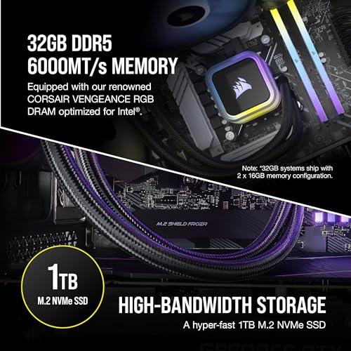 Corsair Vengeance i7500 Series Gaming PC - Liquid Cooled Intel Core i5 14600KF CPU - NVIDIA GeForce RTX 4060 Ti GPU - 32GB Vengeance RGB DDR5 Memory - 1TB M.2 SSD - Black