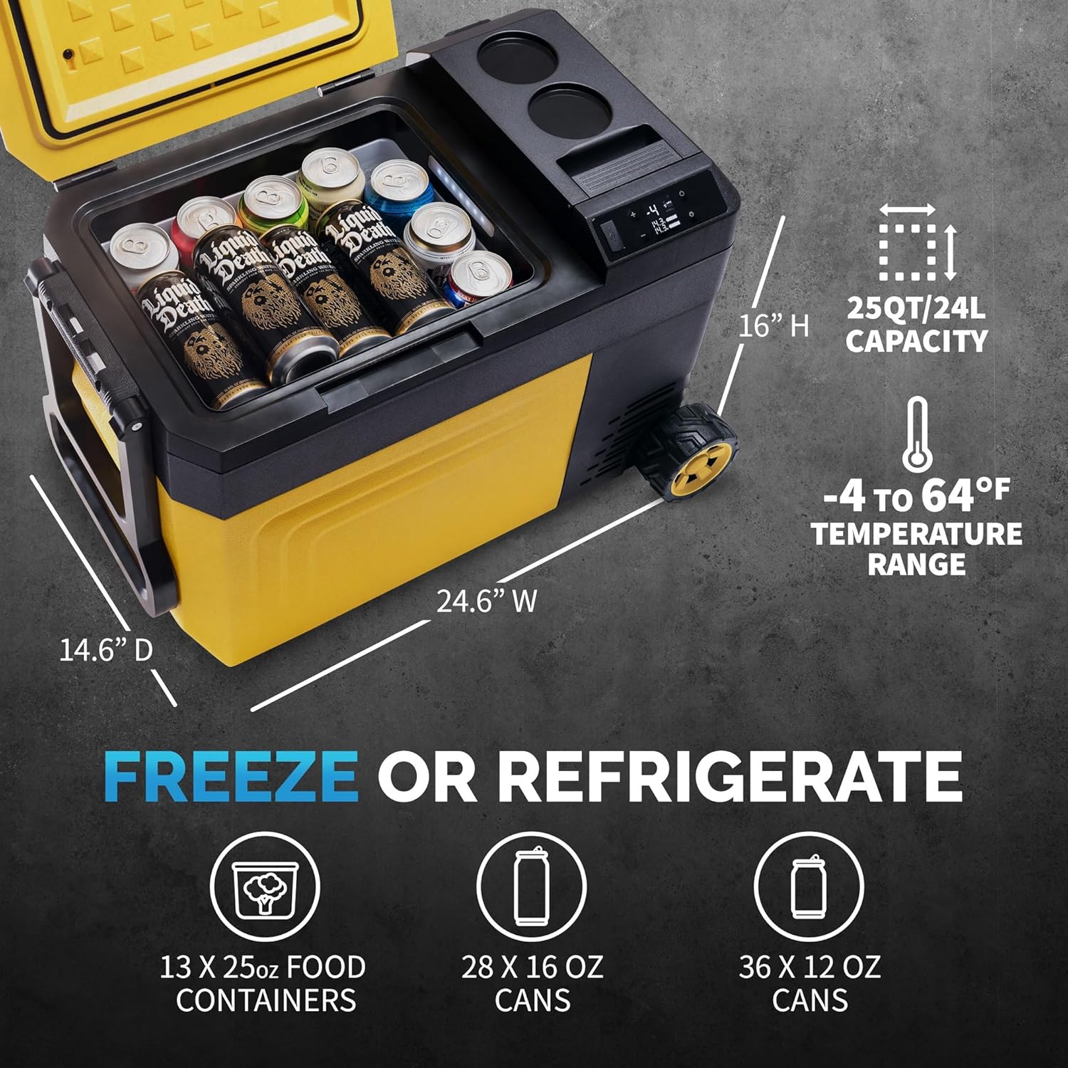 Newair 25 Qt. Portable Electric Cooler, 12v Car Mini Fridge, Hard Lunch Box for Jobsite, Workshop, Camping | Battery Powered Outdoor Cooler by 18/20V Dewalt, Bosch, Makita, Milwaukee Tool Batteries