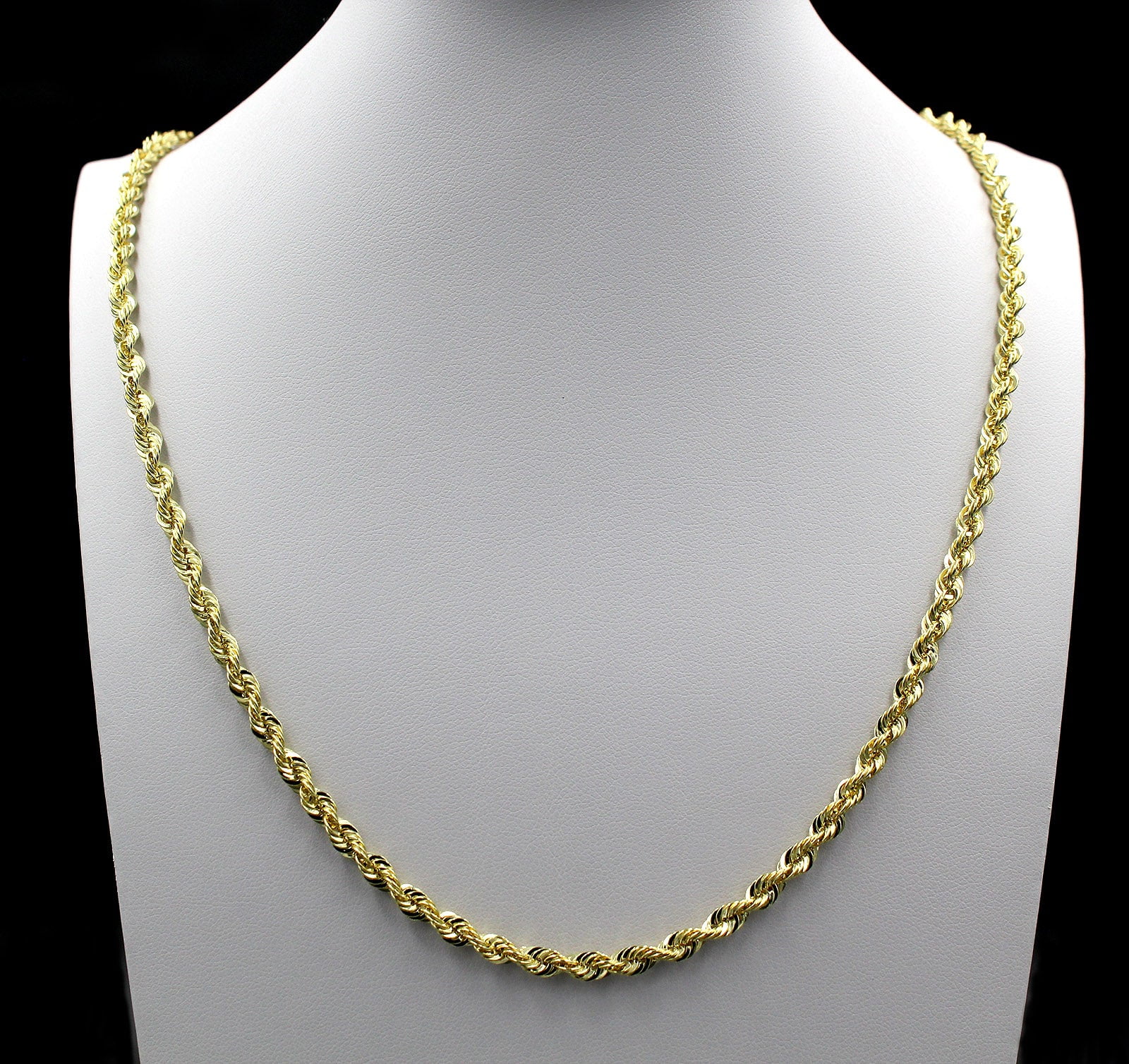 10K Yellow Gold Rope Chain Necklace 4MM 18" 20" 22" 24" 26" 28" 30"