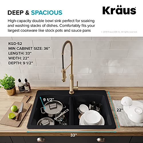 KRAUS Forteza™ 33” Dual Mount Single Bowl Granite Kitchen Sink in Black, KGD-54BLACK